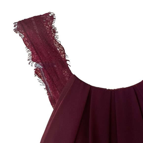 AZAZIE COLLEEN A-Line Lace Chiffon Floor-Length Burgundy Bridesmaid Dress Size 2 - Picture 7 of 15